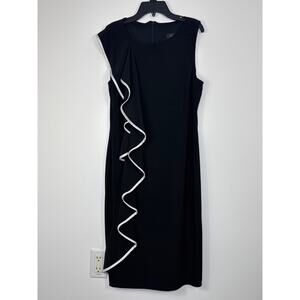 Frank Lyman Black Sleeveless Sheath Dress White Wavy Ruffle Trim NWT 6 Cocktail